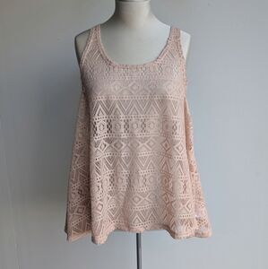 Beige Lace Aztec Geometric Print Tank Top